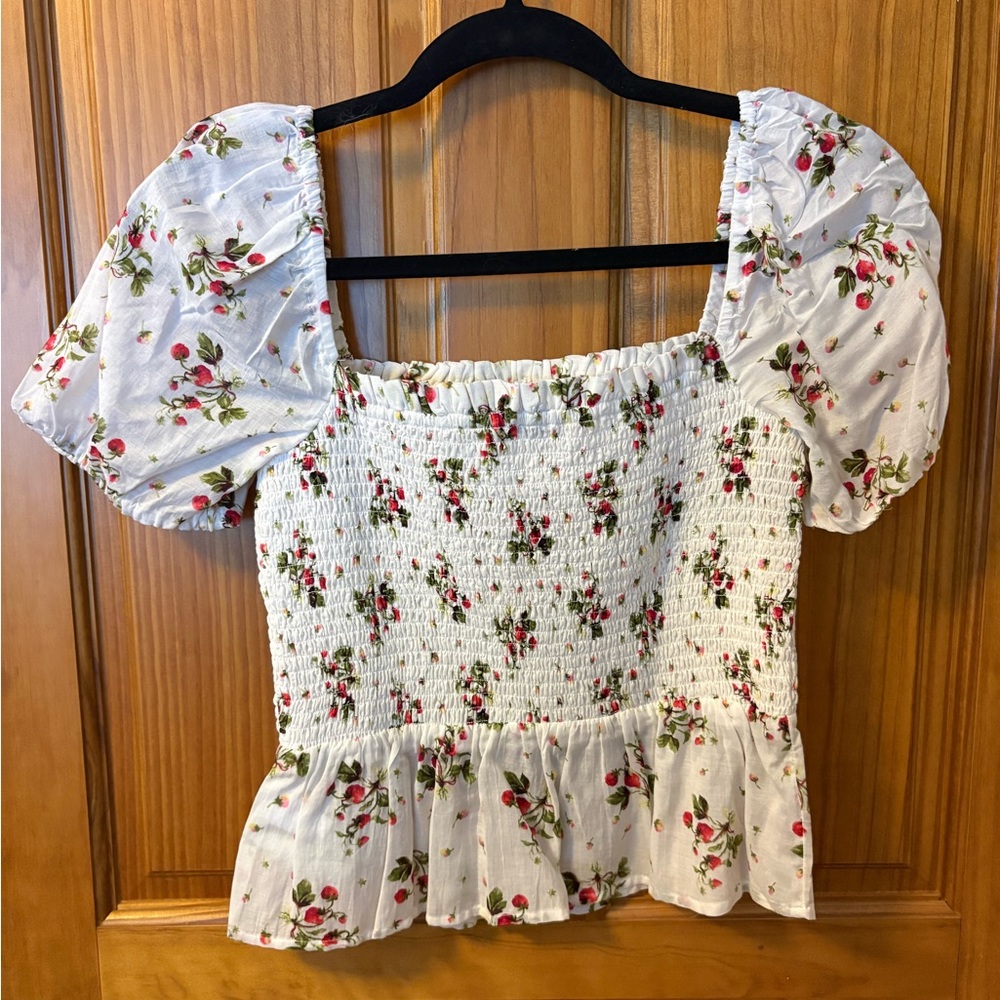 J Crew Floral Puff Sleeve Smocked Top - Picture 2 of 6